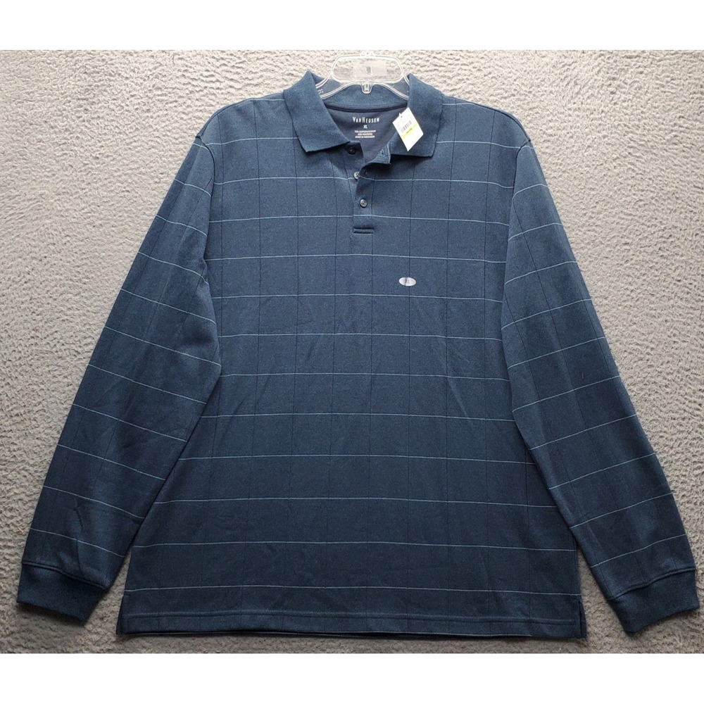 Van‎ Heusen Golf Polo Shirt Mens XL Multi Check Long Sleeve Classic Fit Popover